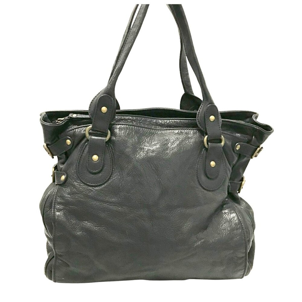 SUNDANCE Womens Large Shoulder Bag Black Leather Bohemian